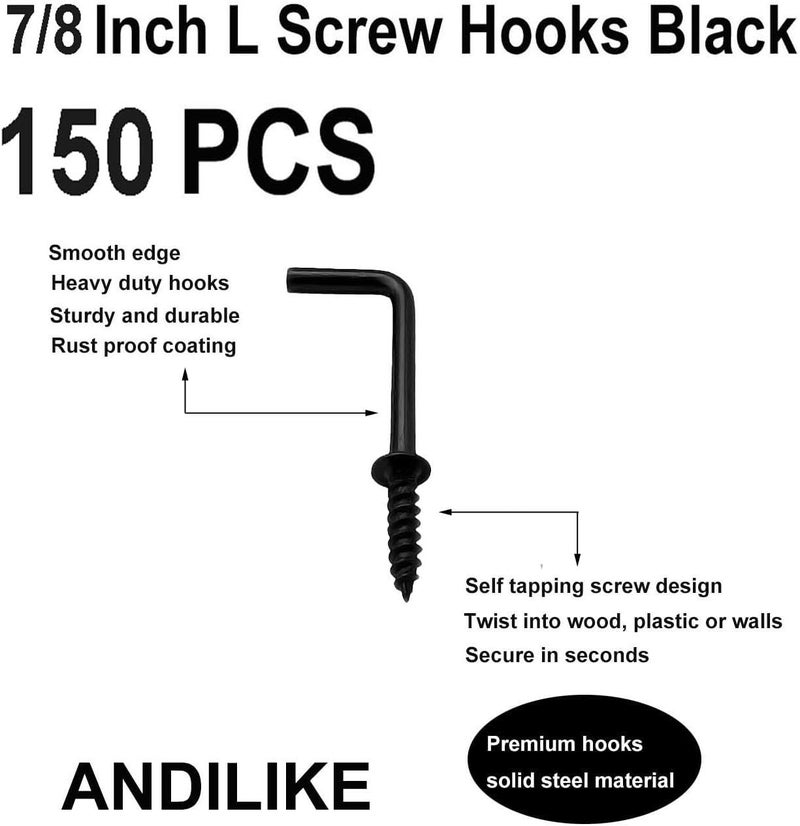 ANDILIKE 150 PCS 7 Shaped Right Angle Screw Hooks,7/8 Inch Screw in L Shaped Hooks for Hanging Lamp,Plants,Decorations,kitchenware and DIY Crafts - Image 5